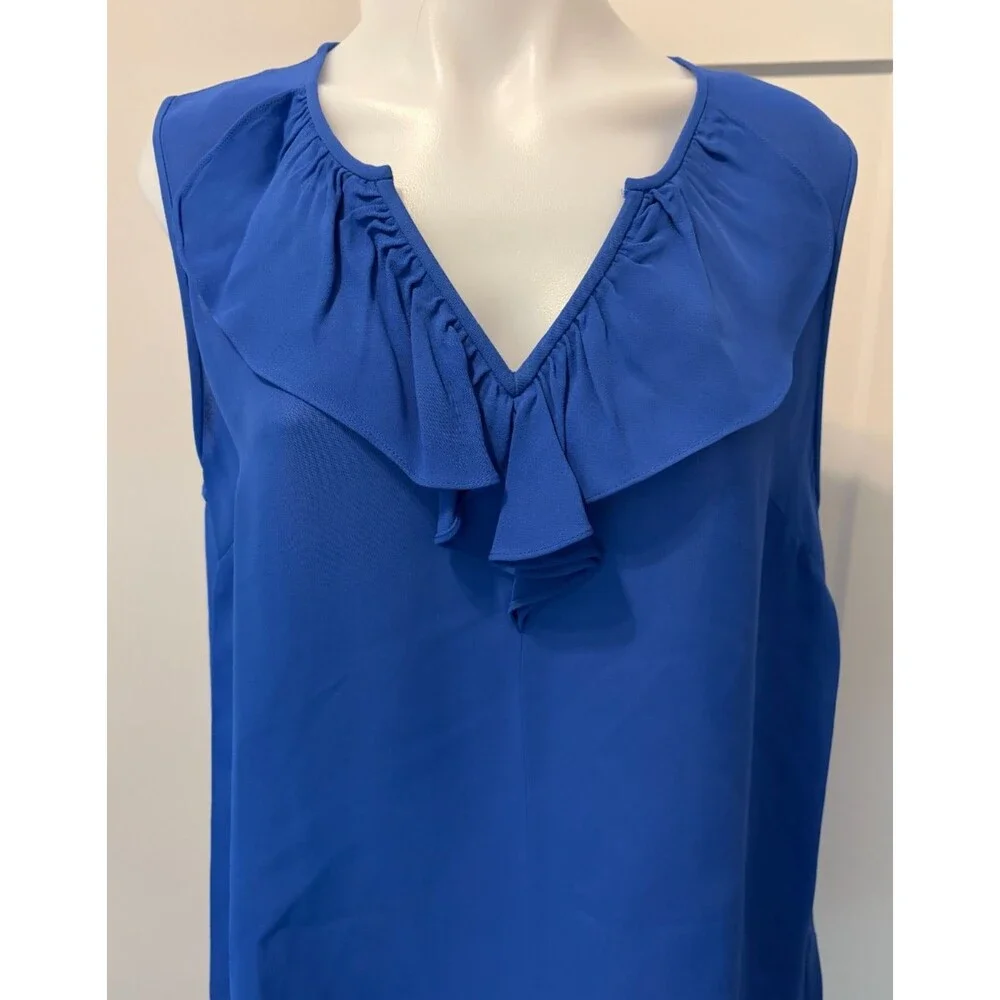 KATE SPADE Womens TOP Sleeveless BLUE Ruffled Front Size 12